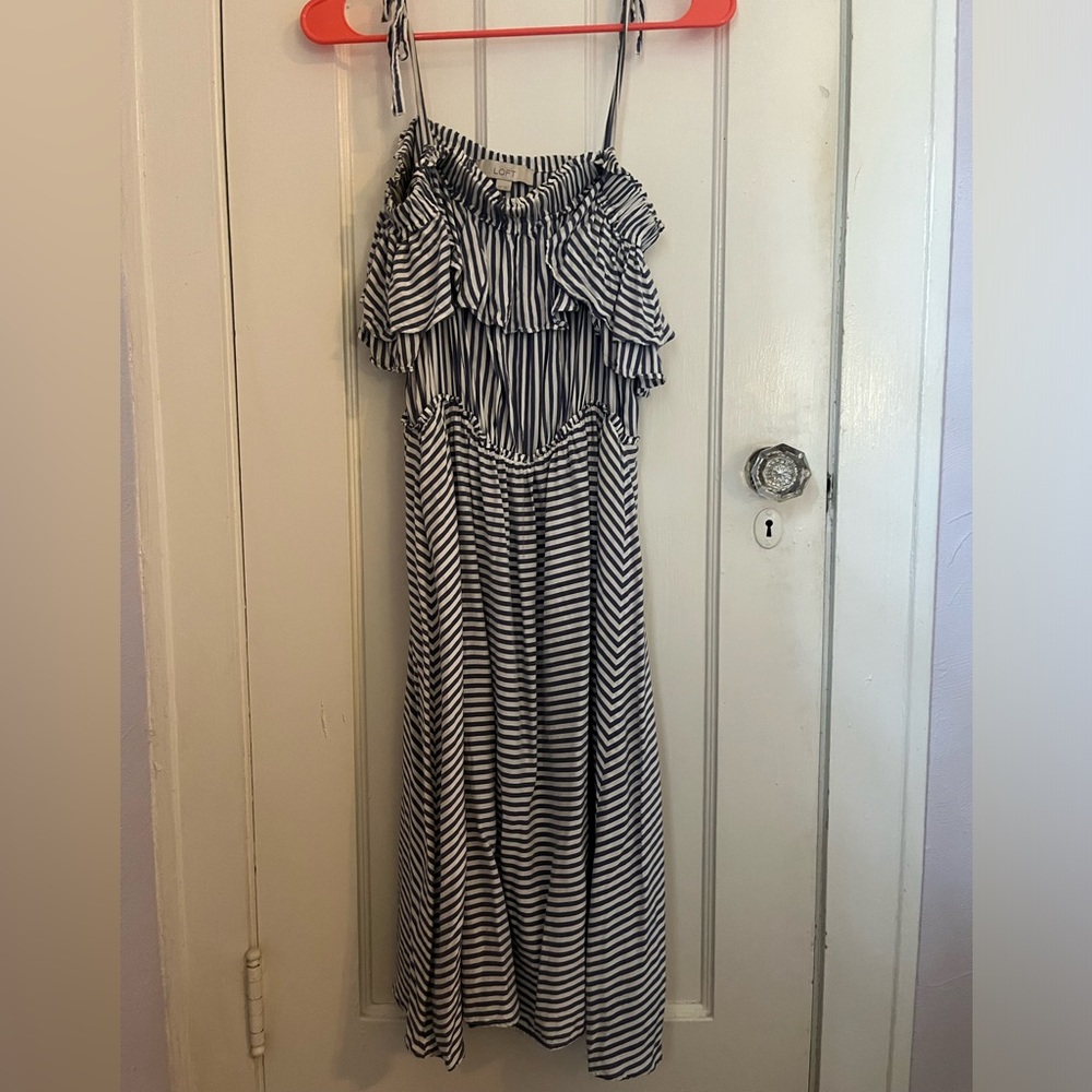 LOFT blue and white stripped dress